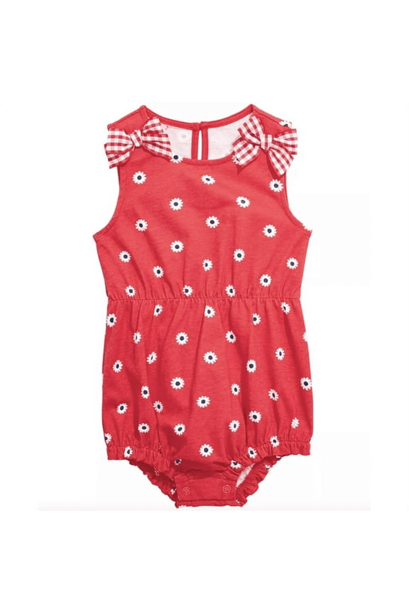 Baby Girls Gingham Bow Cotton Sunsuit (12 Months, Red)