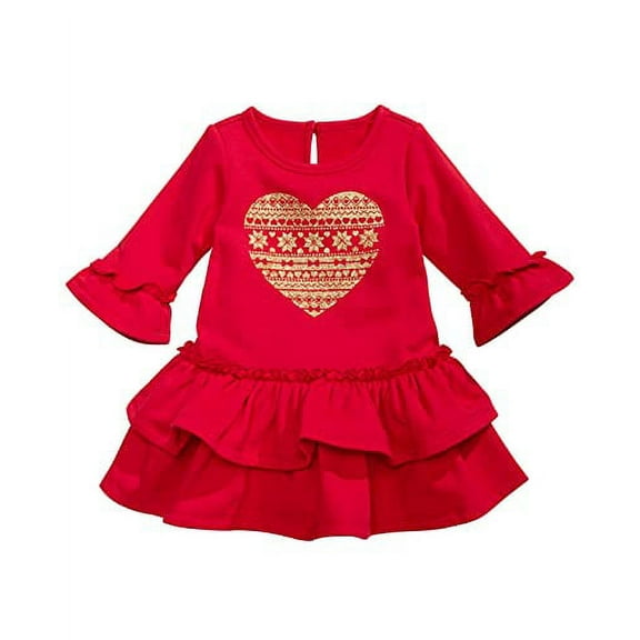 First Impressions Baby Girls Sparkle Heart Ruffled Terry Dress Red Size 3-6M