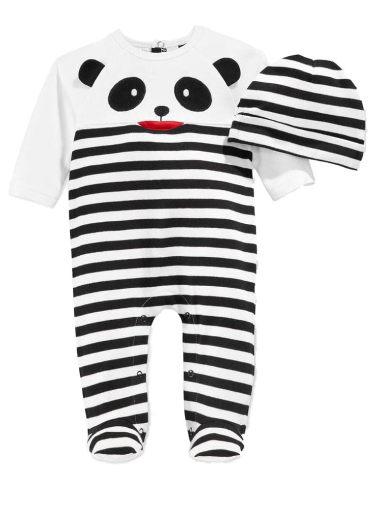 First Impressions Infant Boy 2 PC Velour Panda Jumpsuit Sleeper Hat ...