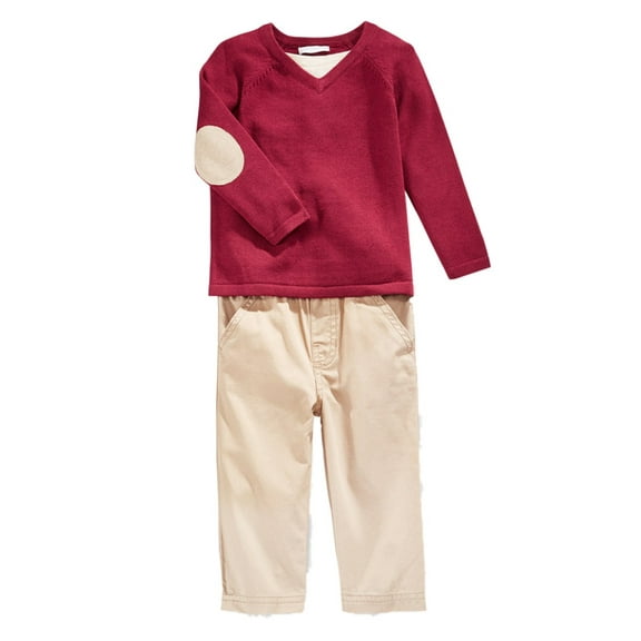 First Impressions Infant Boy 2P Burgundy Mock Layered Shirt Khaki Pants 24m