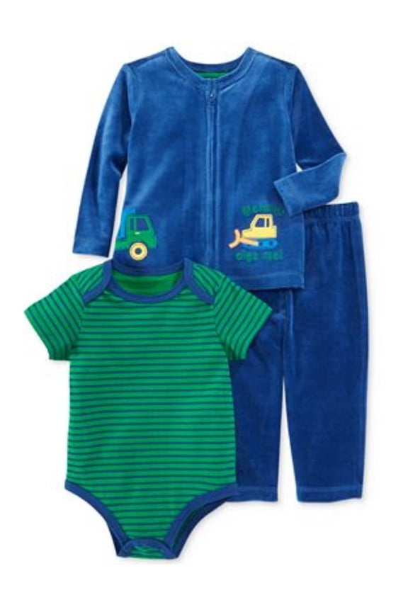 Infant Boy Blue Velour Dump Truck Pants Shirt Sweater 0-3m