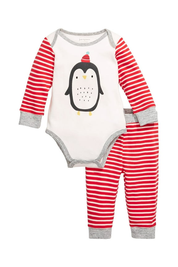 Infant Boy's Cotton Penguin Bodysuit and Pants Set White Size 0-3 months