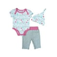 thumbnail image 1 of First Impressions Infant Girl 3 PC Outfit Flower Bodysuit Gray Leggings Hat 12m, 1 of 1