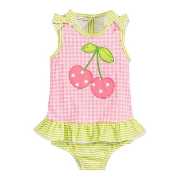 First Impressions Infant Girl Gingham Cherry Skirted Romper Sunsuit Creeper 3-6m