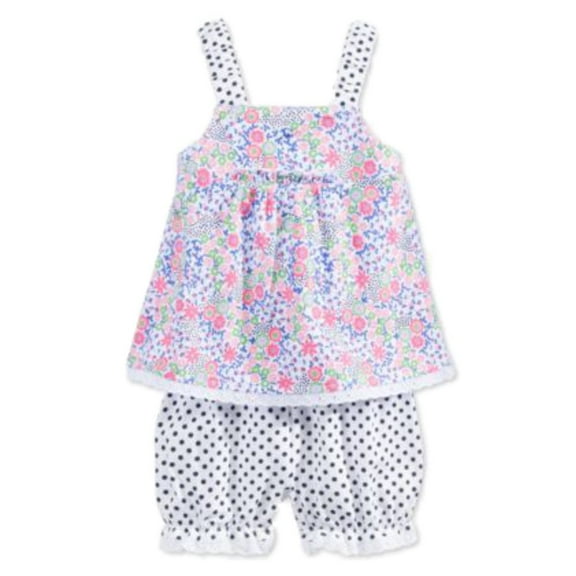 First Impressions Infant Girls 2 PC Flower Shirt & Blue Dot Bloomers Set 0-3m