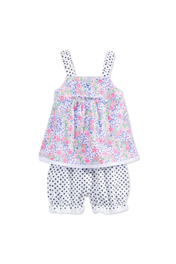 Infant Girls 2 PC Flower Shirt & Blue Dot Bloomers Set 0-3m