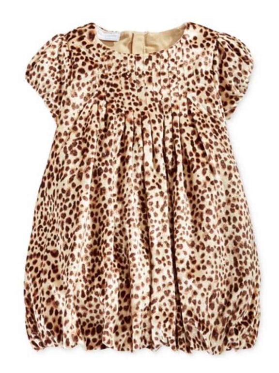 Infant Girls Brown Leopard Print Bubble Party Dress 3-6M