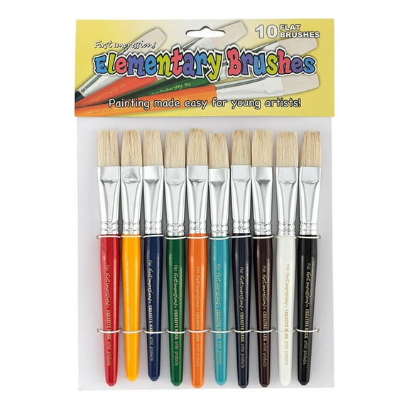 First Impressions Kids Flat Chubby Paint Brush Set Bristle Hair Brushes For Acrylics, Poster Paint, Tempera Durable Handles - [Flat| Set of 10]