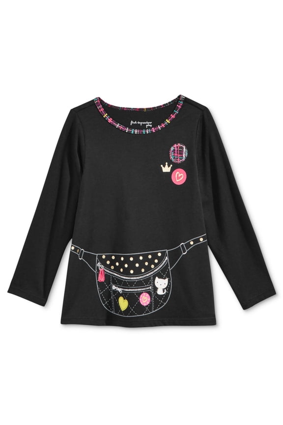 Long-Sleeve Graphic-Print T-Shirt, Baby Girls 6-9M  Black