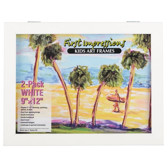 First Impressions Quick Change Art Frame - 9x12 White, Pack of 12- Unique Front-Load, Hinged Artwork Frames for Young Artists - Horizontal/Vertical Display on Table, Counter, or Wall