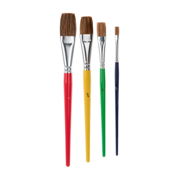 First Impressions ReAlly Good School Painting Brushes - Sableline Bristle Brushes for Tempera, Watercolor, Acrylics, & More! - Flat Set of 24
