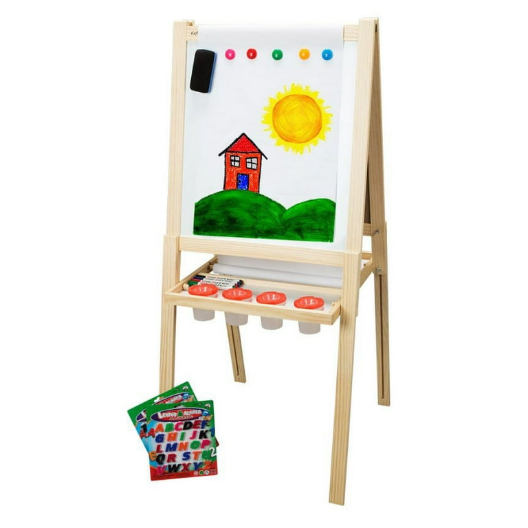 First Impressions Solid Wood Art Easel For Kids (2nd Edition) Grows with  Child Dry Erase Board and Magnetic Chalk Board Includes Accessory Pack