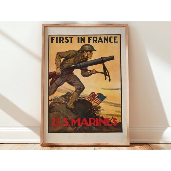 First In France 1917 Poster, US Marines WWI Propaganda Art