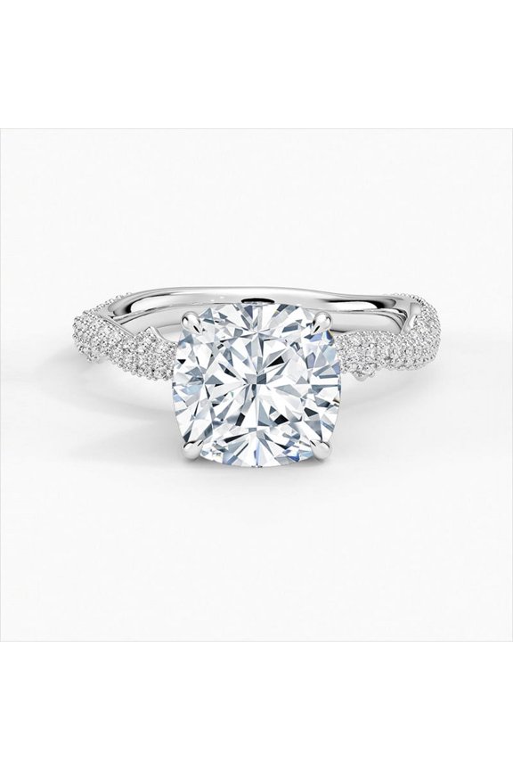 2.1 Ct Cushion Cut White Diamond Engagement Ring - 14K White Gold Plated Wedding Anniversary Ring - Floral Proposal Ring for Women's - Classic Diamond Wedding Ring