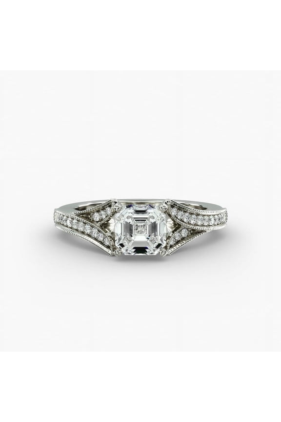 1.4 Ct Asscher Cut Diamond Bypass Engagement Ring - Bridal Ring for Gift - Wedding Anniversary Band for Women - 14K Gold Over Ring - Christmas Gift for Her