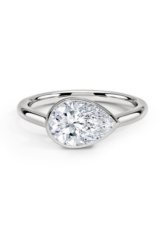 1.9 Ct Pear Cut Diamond Rings for Women - 14K White Gold Plated Solitaire Rings - Bezel Set Engagement Sterling Silver Ring - East West Wedding Anniversary Gifts for Her