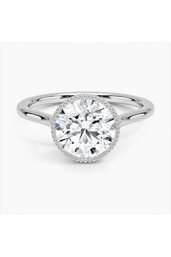 14K White Gold Plated Diamond Rings - Brilliant 2.1 Ct Round Cut Diamond Rings - Bead Ball Diamond Rings for Women's - Solitaire Diamond Rings for Women's - Solo Stone Diamond Rings