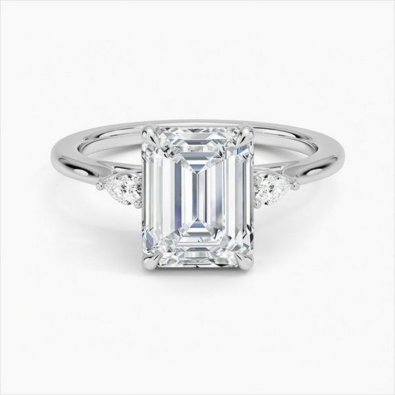 First Jewel 2.1 Ct Emerald Cut Diamond Rings - 14K White Gold Plated Rings - Casual Daily Wear Ring for Women - Engagement Solitaire with Accent Ring - Wedding Proposal Rings for Her