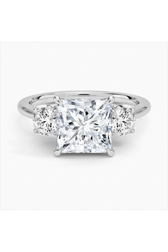 2.1 Ct Princess Cut Diamond Rings - 14K White Gold Plated Ring - Engagement Wedding Prong Setting Jewelry for Women - Stackable Diamond Bands - Beautiful Wedding Rings for Girlfriend