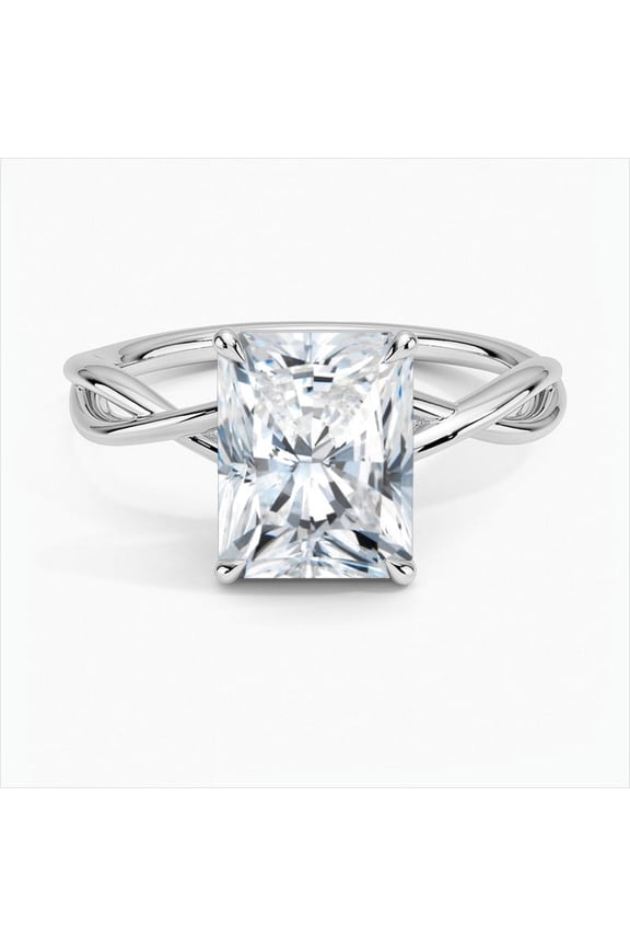 2.1 Ct VVS1/D Radiant Cut Lab Created Diamond Rings - 14K White Gold Plated Solitaire Ring - Infinity Twisted Cross Over Shank Engagement Ring for Her