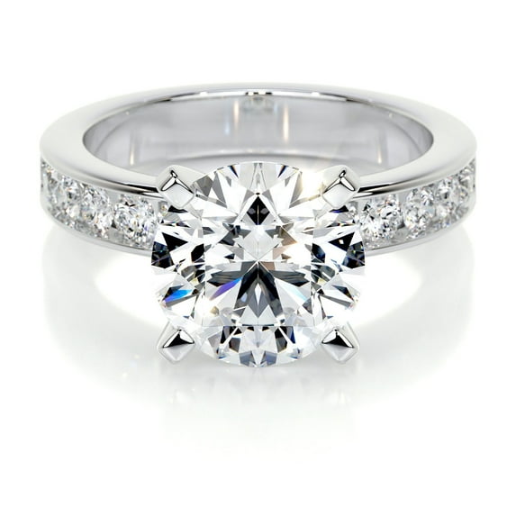 First Jewel 2.1 Ct VVS1/D Round Cut Lab Created Simulated Diamond Ring - White Gold Over 14K Silver Diamond Ring - Eternity Band Diamond Ring for Women's - Engagement Wedding Diamond Ring for Her