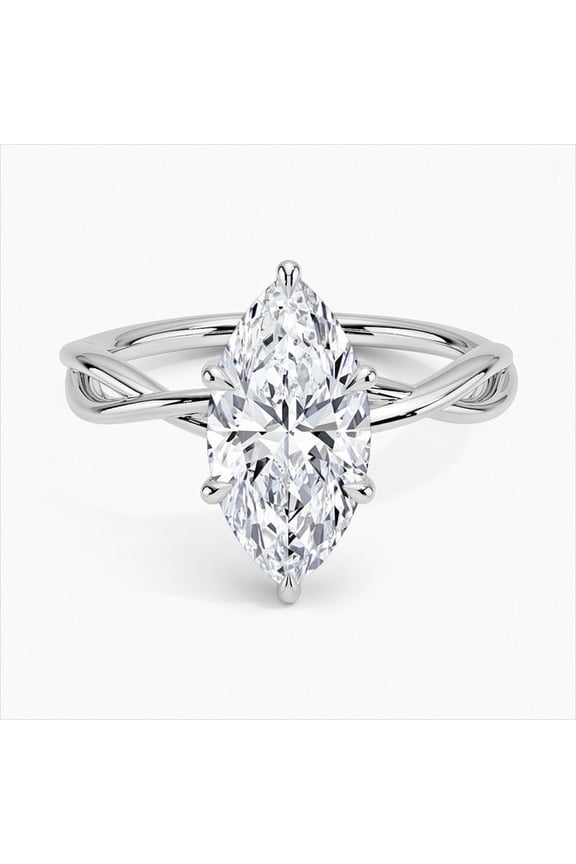 2.2 Ct VVS1/D Marquise Cut Lab Created Simulated Diamond Rings - 14K White Gold Plated Infinity Twisted Engagement Ring - Proposal Delicate Cross Over Shank Ring