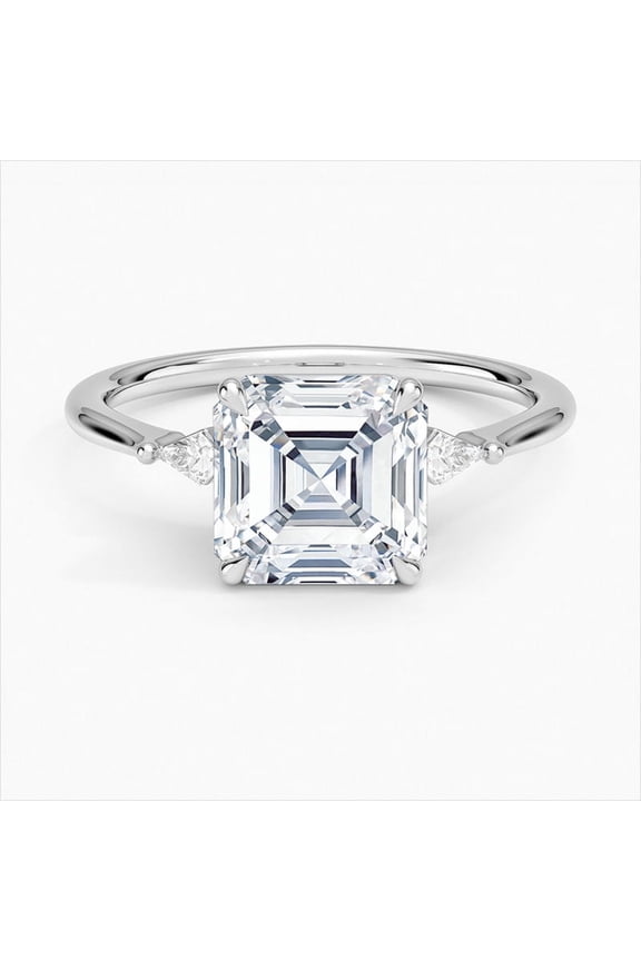 2.3 Ct Asscher Cut Diamond Wedding Rings - 14K White Gold Plated Rings - Bridal Stacking Engagement Ring for Women - Casual Office Wear Rings for Her - Silver Anniversary Gift for Wife