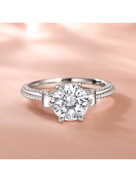 2.4 Ct Brilliant Round Cut Lab-Created Simulated Diamond Bow Ring - 14K White Gold Plated - Engagement Gift - Anniversary Ring