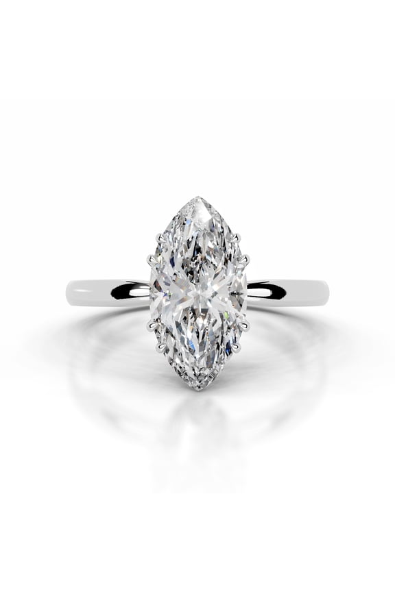 Anniversary Rings - Silver 14K White Gold Over Rings - Marquise Cut Excellent 2.1 Ct Diamond Rings for Women's - Solitaire With Accent Diamond Rings for Women's - Wedding Diamond Rings