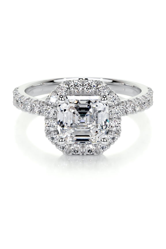 Asscher Cut Excellent 1.9 Ct Diamond Ring - White Gold Over 14K Silver Diamond Ring - Wedding Ring - Engagement Wedding Diamond Ring - Eternity Band Diamond Ring - Halo Diamond Ring
