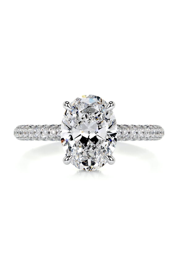 Beautiful 1.9 Ct Oval Cut Hidden Halo Diamond Eternity Band Ring for Women's - Lab-Created Simulated Diamond - 14K White Gold Over Prong Setting - Perfect Women's Engagement Ring