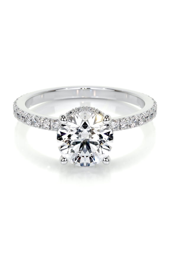 Wedding Ring - Silver 14K White Gold Over Ring for Her - Round Cut Brilliant 1.9 Ct Diamond Ring - Hidden Halo Diamond Ring for Women's - Solitaire with Accent Diamond Ring for Her