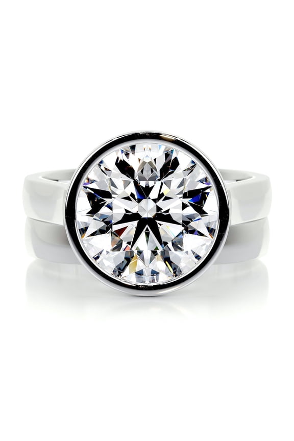 Exquisite 2.2 Ct Round Cut Bezel Set Diamond Ring - Lab-Created Simulated Diamond - 14K White Gold Over Setting - Timeless Engagement Ring for Her - Ideal for Proposals and Celebrations