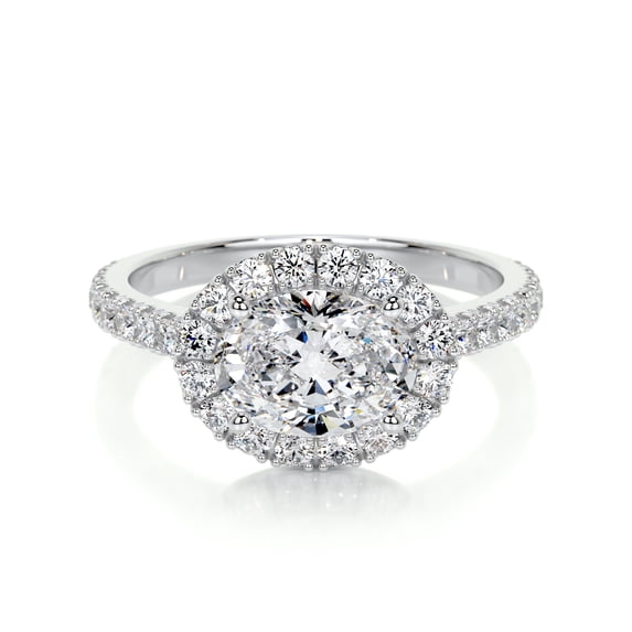 First Jewel Oval Cut Excellent 2.1 Ct Diamond Ring for women's - Silver 14K White Gold Over Ring - Wedding Ring - Halo Diamond Ring for Women's - Eternity Diamond Ring - East West Diamond Ring