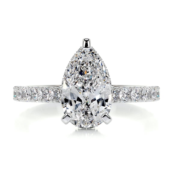 First Jewel Pear Cut Excellent 2.1 Ct Diamond Ring for Her - Anniversary Ring - Silver 14K White Gold Over Ring - Solitaire with Accent Diamond Ring for Women's - Eternity Band Diamond Ring for Her
