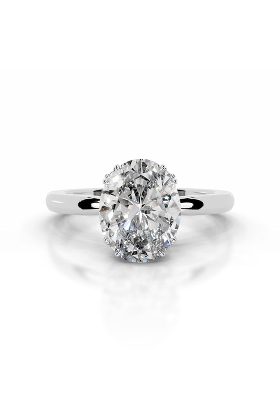 Romantic 2 Ct Oval Cut Solitaire with Accent Diamond Ring for Her - Crafted with Gorgeous Lab-Created Simulated Diamonds in 14K White Gold Over - Perfect for Weddings and Gift for Her