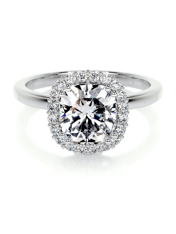 Silver 14K White Gold Over Ring for Women's - 2 Ct VVS1/D Cushion Cut Lab Created Simulated Diamond Ring for Women's - Halo Diamond Ring for Women's - Eternity Diamond Ring for Women's