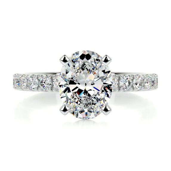 First Jewel Silver 14K White Gold Over Ring - Oval Cut Excellent 2 Ct Diamond Ring For Women's - Solitaire with Accent Diamond Ring - Eternity Band Diamond Ring for Women's - Gift for Women's