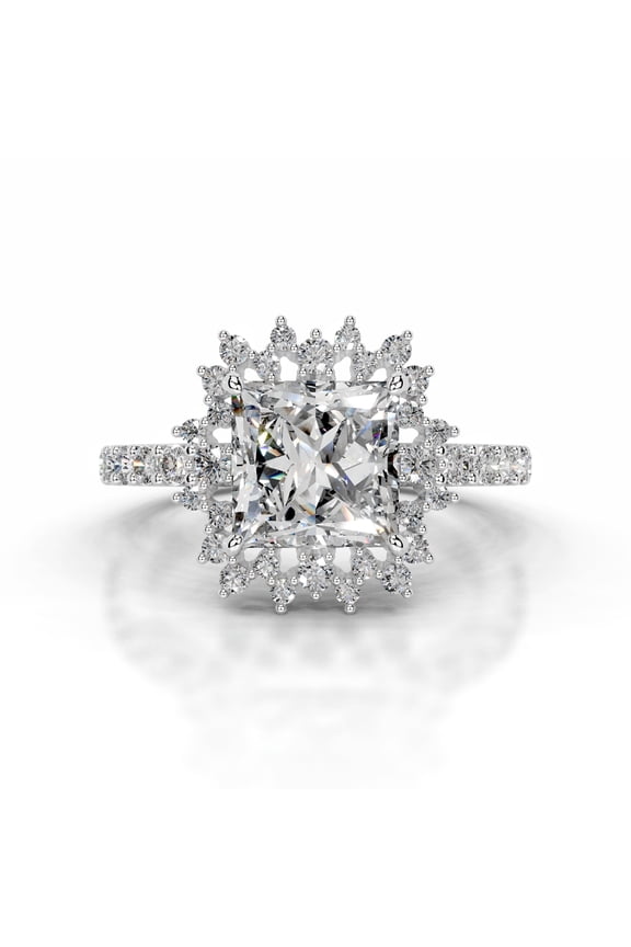 Silver 14k White Gold Over Ring for Women's - 2 Ct VVS1 Princess Cut Diamond Solitaire Ring for Her - Halo Diamond Ring for Her - Eternity Diamond Ring for Her - Wedding Diamond Ring