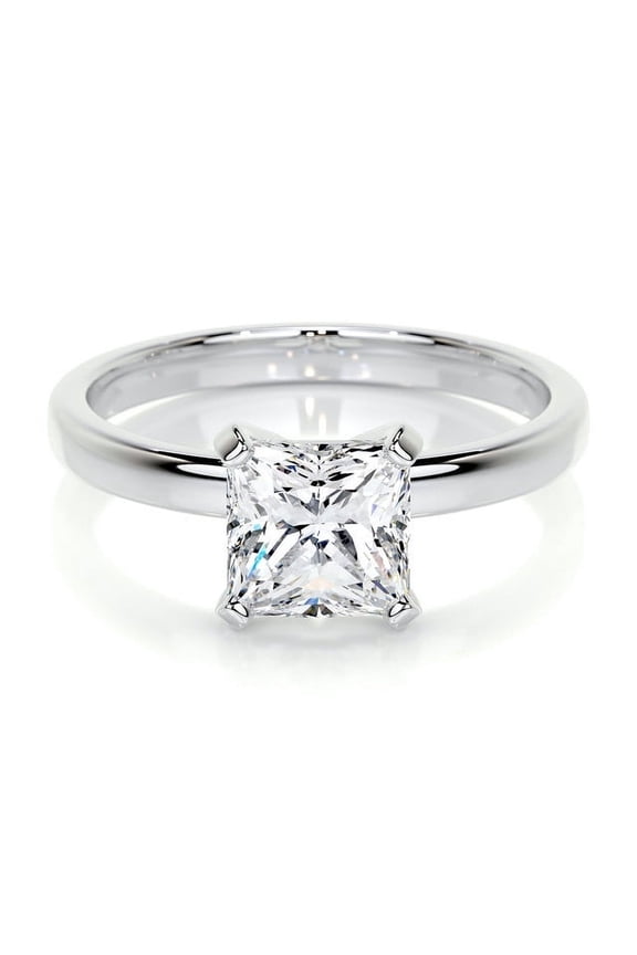 Simple Solitaire Diamond Ring - Excellent 1.8 Ct Princess Cut Diamond Ring - White Gold Over 14K Silver Diamond Rings - Solo Diamond Rings - Solitaire Engagement Wedding Silver Rings