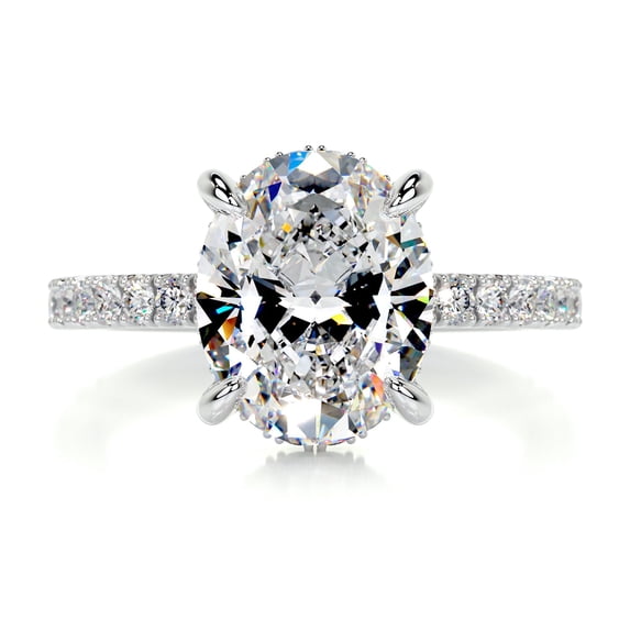 First Jewel Wedding Ring - Oval Cut Excellent 2.1 Ct Diamond Ring - Silver 14K White Gold Over Ring - Solitaire with Accent Diamond Ring - Eternity Band Diamond Ring - Hidden Halo Diamond Ring