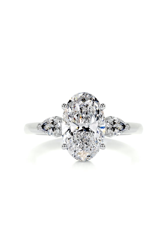 Wedding Ring - Oval Cut Excellent 2 Ct Diamond Ring - White Gold Over 14K Silver Diamond Ring for Her - Solitaire with Accent Diamond Ring for Women's - Double Halo Diamond Ring