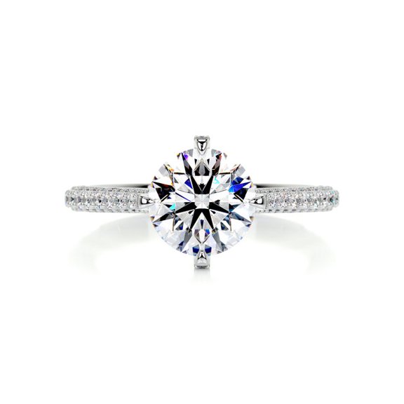 First Jewel Wedding Ring - Round Cut Brilliant 1.8 Ct Diamond Ring - Silver 14K White Gold Over Ring for Her - Solitaire with Accent Diamond Ring for Her - Hidden Halo Diamond Ring for Women's