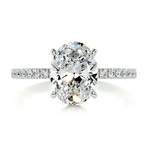 First Jewel Wedding Ring - Silver 14K White Gold Over Ring for Her - Oval Cut Excellent 2 Ct Diamond Ring - Solitaire with Accent Diamond Ring for Women's - Hidden Halo Diamond Ring for Her