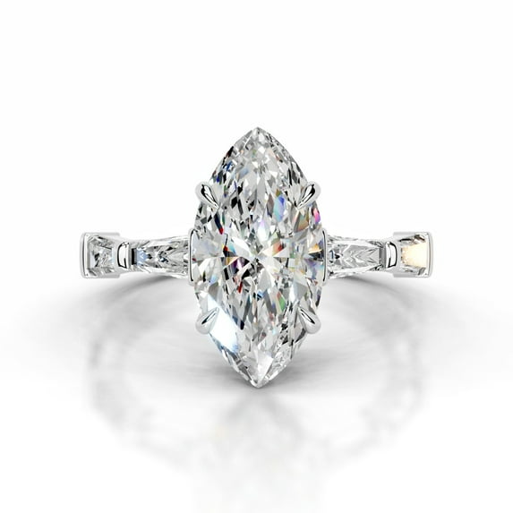 First Jewel White Gold Over 14K Silver Diamond Ring for Women's - Marquise Cut Excellent 2.4 Ct Diamond Ring For Her - Solitaire with Accent Diamond Ring for Her - Engagement Wedding Diamond Ring