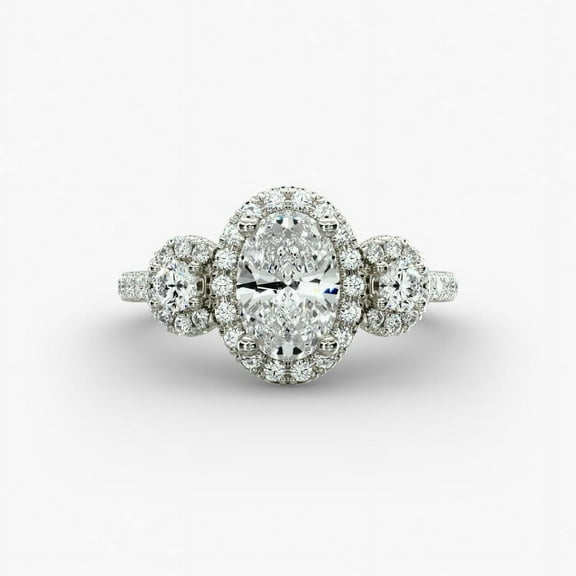 First Jewelry 1.6 Ct Oval Excellent Cut Moissanite Wedding Ring - 14k White Gold Plated Rings for Women - Simple Engagement Ring - 3-Stone Wedding Anniversary Ring