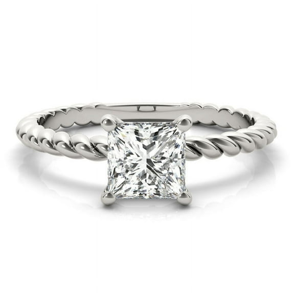 First Jewelry 1.8 Ct Princess Cut Moissanite Wedding Ring - Stamped 14K White Gold Plated Moissanite Engagement Ring - Twisted Style Wedding Anniversary Ring for Her