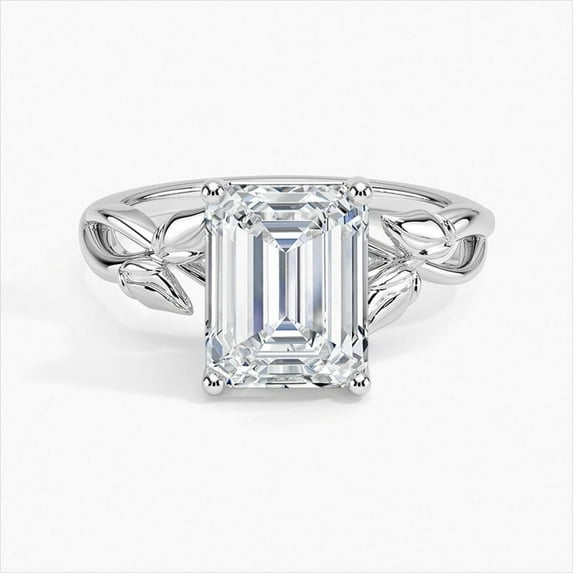 First Jewelry 1.9 Ct Emerald Cut Moissanite Rings Gift - 14K White Gold Plated Band for Women - Twisted Shank Engagement Ring - Anniversary Jewelry - Wedding Proposal Moissanite Ring for Her