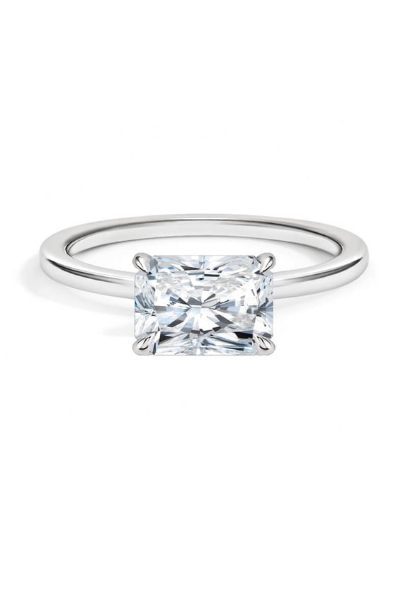 ry 14K White Gold Plated 1.8 Ct Radiant Cut Moissanite Solitaire Ring for Women’s - Simple Solo Stone Moissanite Ring - Birthday Ring for Her