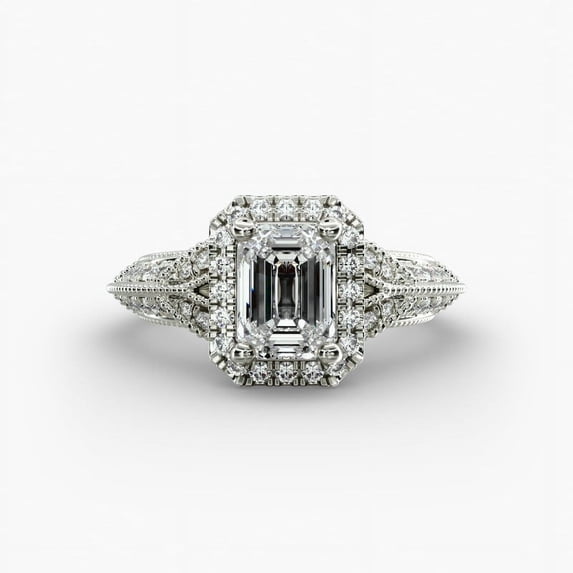 First Jewelry Emerald Cut 1.9 Ct Moissanite Engagement Wedding Band - 14k White Gold Plated Ring - Anniversary Moissanite Band for Her - Beautiful Special Occasion Ring for Women